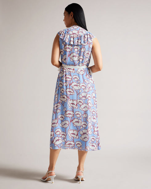 TINDRAA-Dresses-Introducing TINDRAA, the perfect dress to brunch in style or impress the family at your next get-together. This sleeveless stunner features a vibrant poppy print that's sure to turn heads, and the button fastening and waist ties ensure a flattering fit. Midi dress Sleeveless Poppy print Button fastening Frill details Crew neck Waist ties Amy is 5'9.5" / 1.77m and wears Green in a Ted size 1- Ted Baker Romania